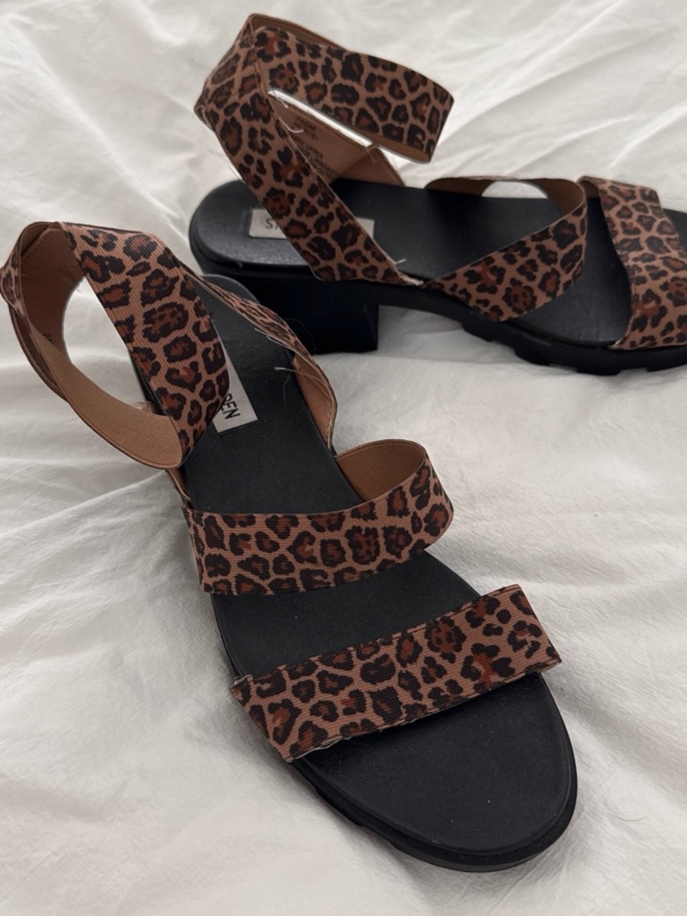 Steve Madden Leopard Print Strappy Block Heel Sandals - Brown/Black